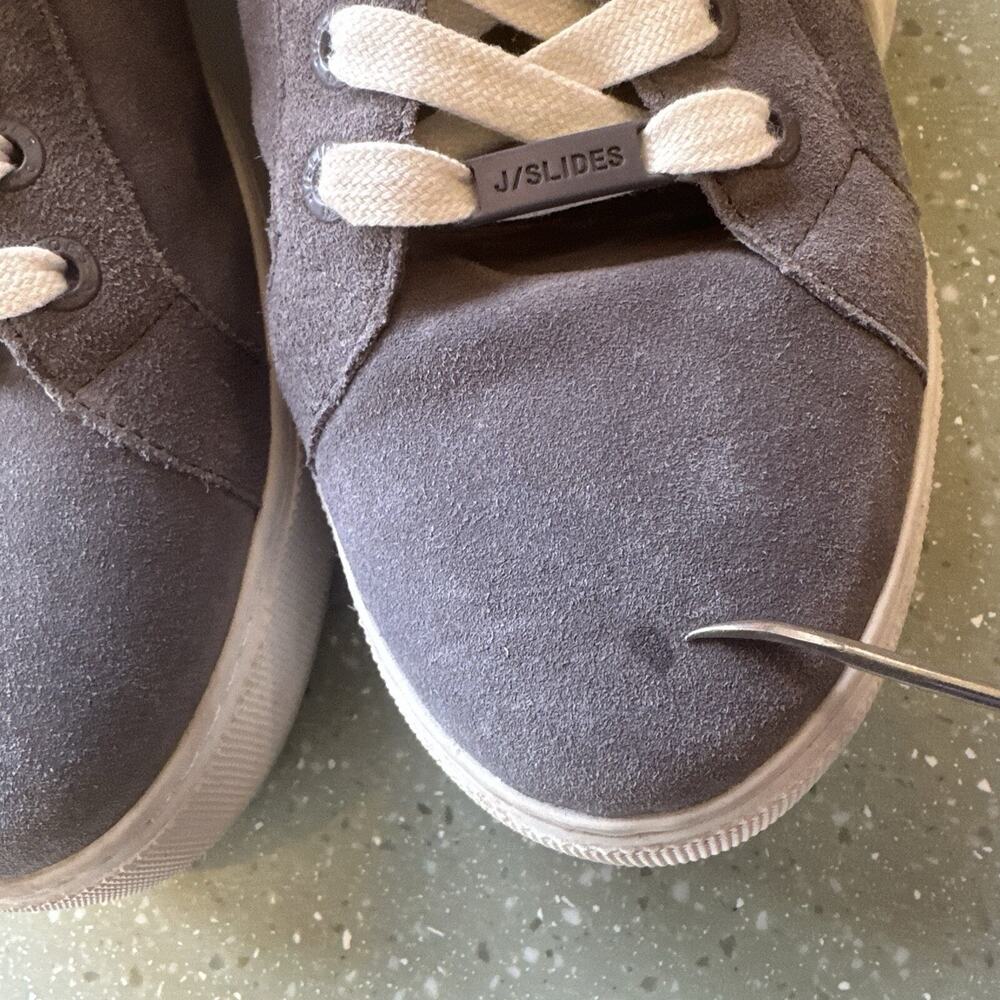 J/Slides NYC Mellia Platform Suede Lace Up Faux Fur Sneaker Shoes Gray 9.5 - Picture 10 of 10